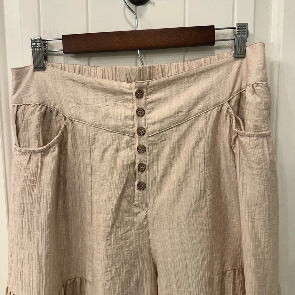 Polagram Tiered Tide Flowy Wide Leg Boho Palazzo Pants - Tan/Beige - L - Picture 4 of 5